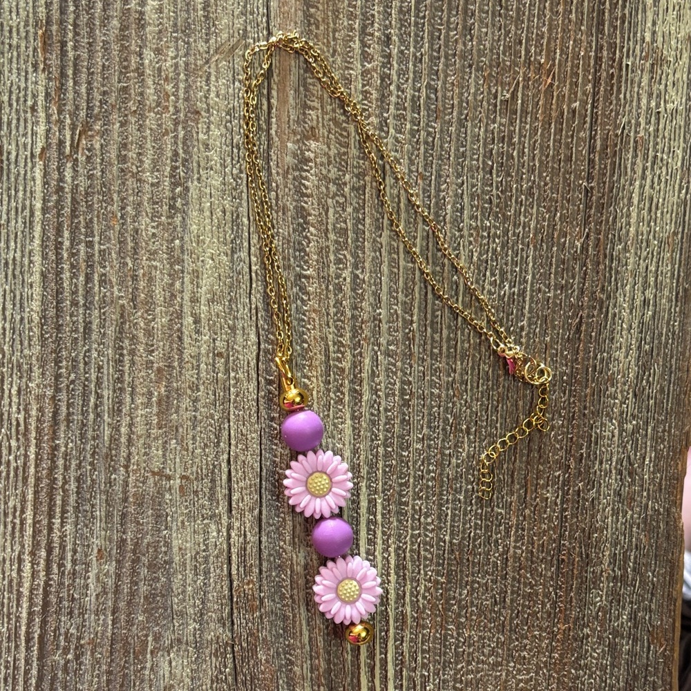 Handmade Gold and Pink Floral Necklace